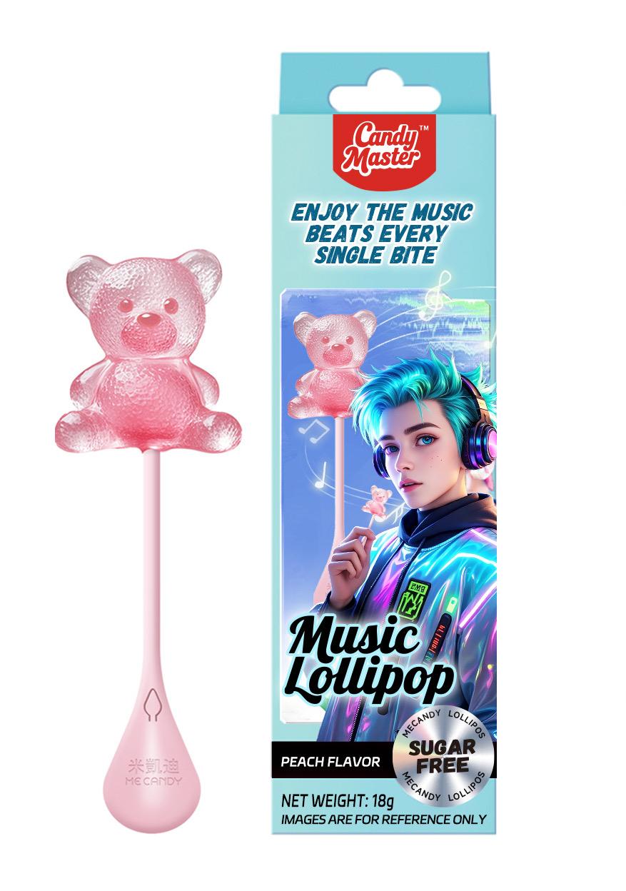 (S6-09) 4D MUSICAL LOLLIPOPS - PEACH BEAR 18G X 8 UNITS