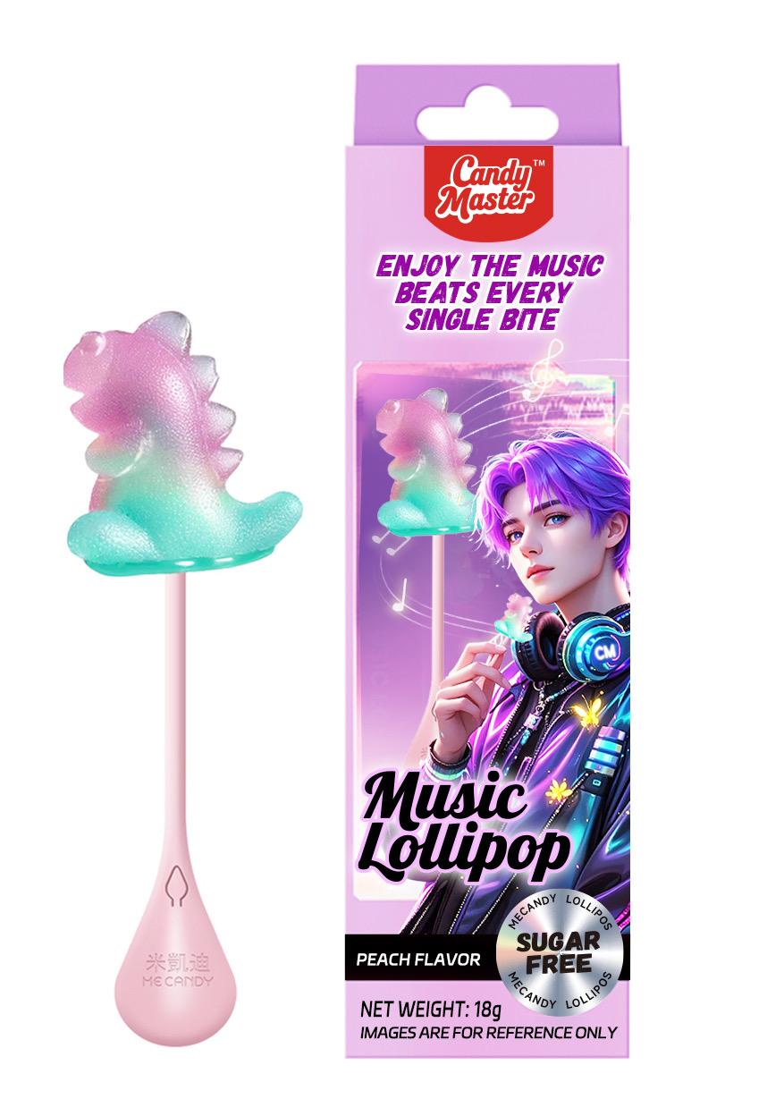 (S6-09) 4D MUSICAL LOLLIPOPS - PEACH DINOSAUR 18G X 8 UNITS