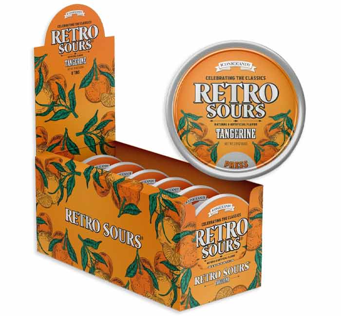 (S1-06) Box - CHINA - Iconic Retro Sours Tangerine Tin - 2.12oz (60g) x 8 Units