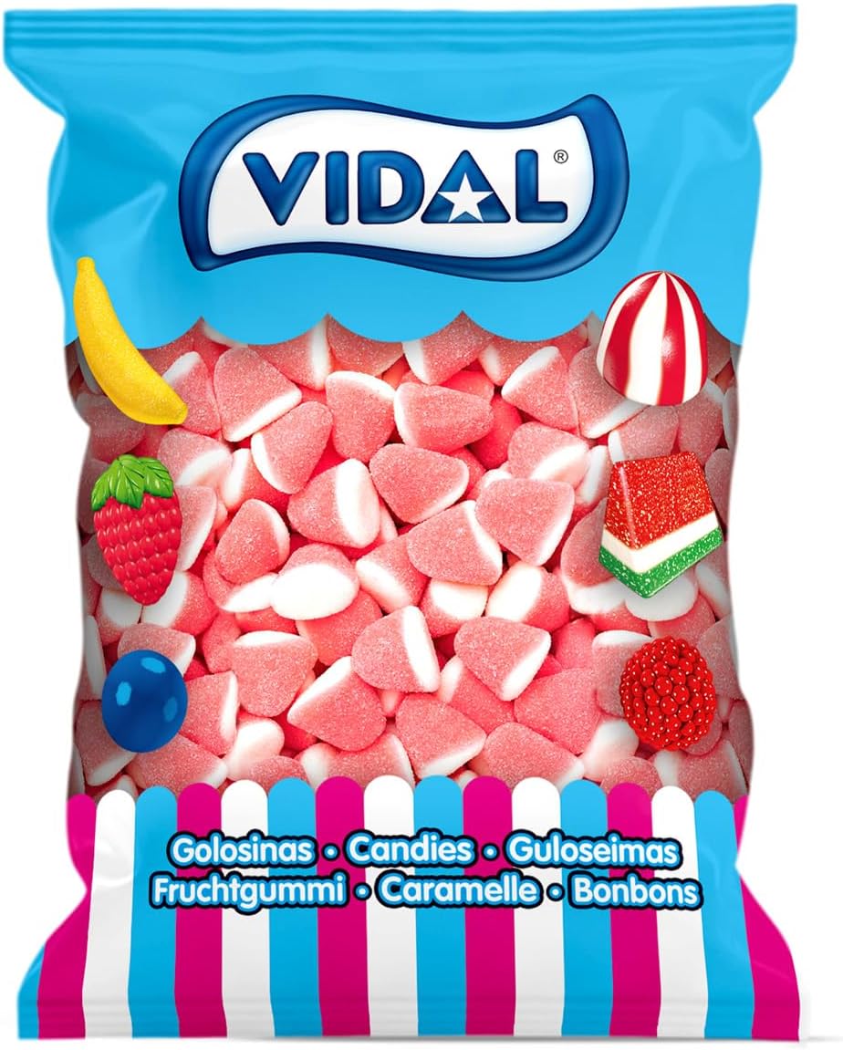 (S3-02) SPAIN - Bulk- Vidal Sugared Strawberry Gummi Drops 2.2lb (1Kg) x 1 Bag
