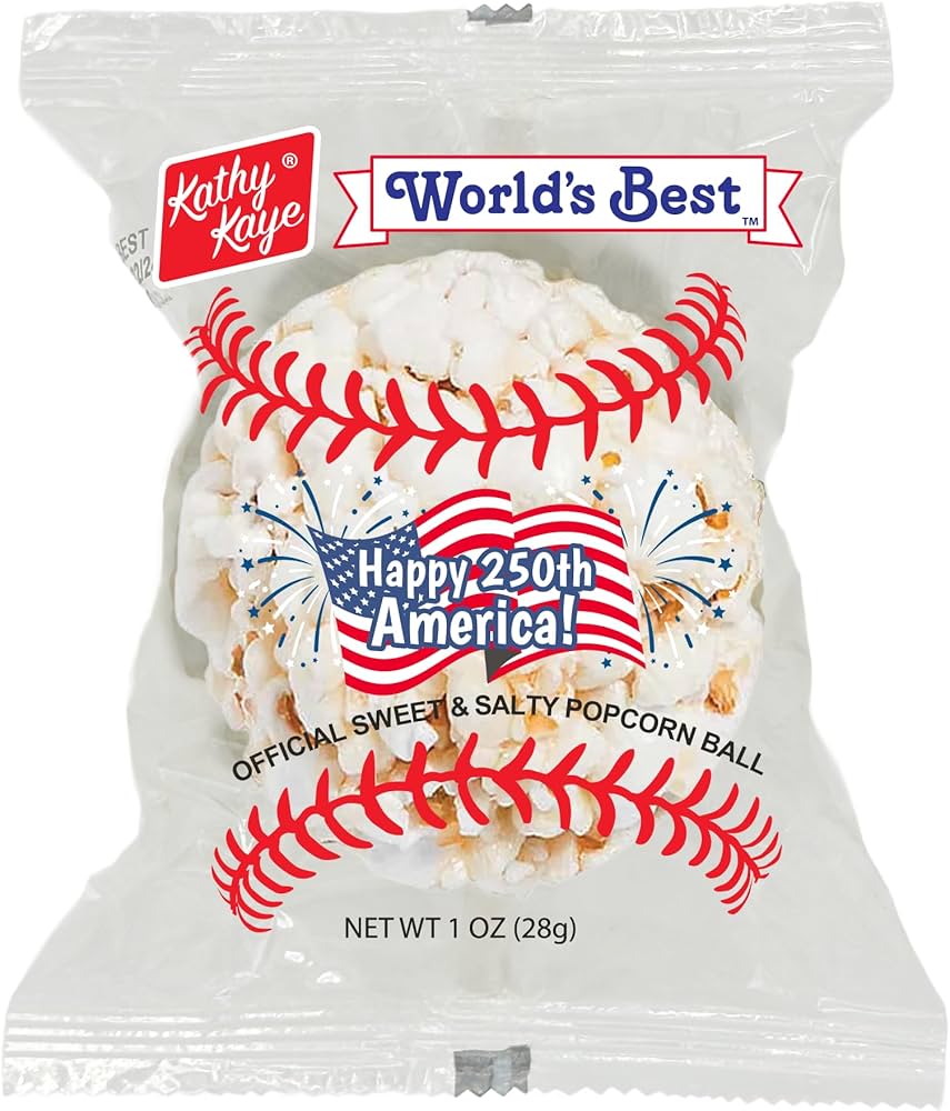 (S8-02) Box - Happy 250th America - Kathy Kaye CLEAR BASEBALL Popcorn Box -1oz (28g) x 18 Units
