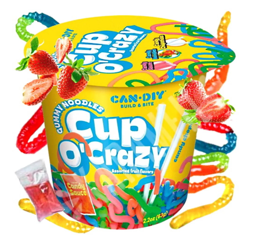(S1-03) CHINA - Too Tarts - Cup O'Crazy Gummi Noodles 2.2oz (62g) x 12 units