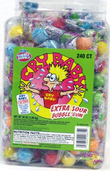 (S1-06) Canada - Tub - Bulk Cry Baby Extra Sour Bubble Gum - Jar 240 units