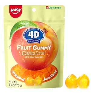 Single - 1 Unit x Amos 4D Fruit Gummy - Peach Burst Sub Bag 6oz (170g)