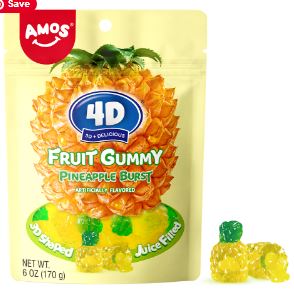 (S6-07) CHINA - Amos 4D Fruit Gummy - Pineapple Burst Sub Bag 6oz(170g) x 12 Units