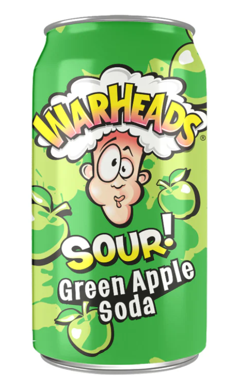 (S5-02) US - BEVERAGE - Warheads Sour Soda - GREEN APPLE 355ml x 12 Units