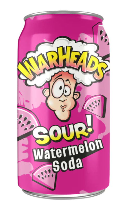 (S5-02) US - BEVERAGE - Warheads Sour Soda - WATERMELON 355ml x 12 Units (Buyer is responsible if drinks may leak during shipping and weather)