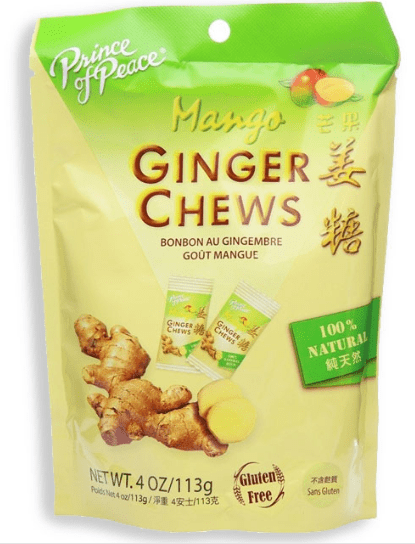 Box - PRINCE OF PEACE GINGER CHEWS SUB - MANGO 4oz (113g) x 12 units - SugarMarket.ca
