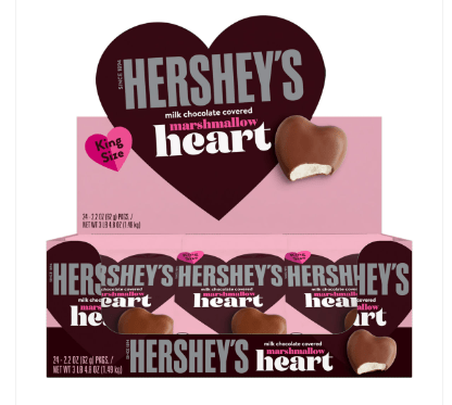 Box - Valentine - Hershey Chocolate Marshmallow Heart - 2.2oz (62g) x 24 units - SugarMarket.ca