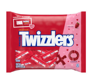 Box - Valentine - TWIZZLERS Strawberry Twists Snack Bar Laydown Bag (30 Pieces) - 9.6 oz (272g) x 1 Bag - SugarMarket.ca