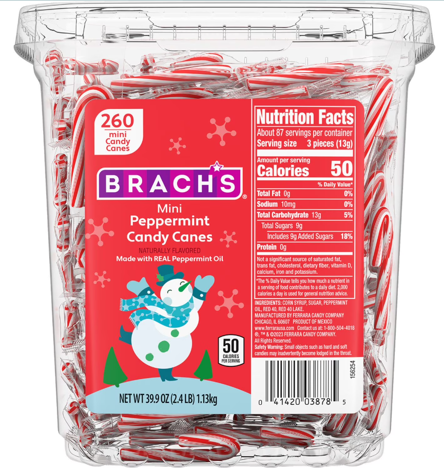 (S5-03) Xmas - Brachs Mini Candy Canes (250 pack) 39.9oz (1.13kg) x 1 Unit