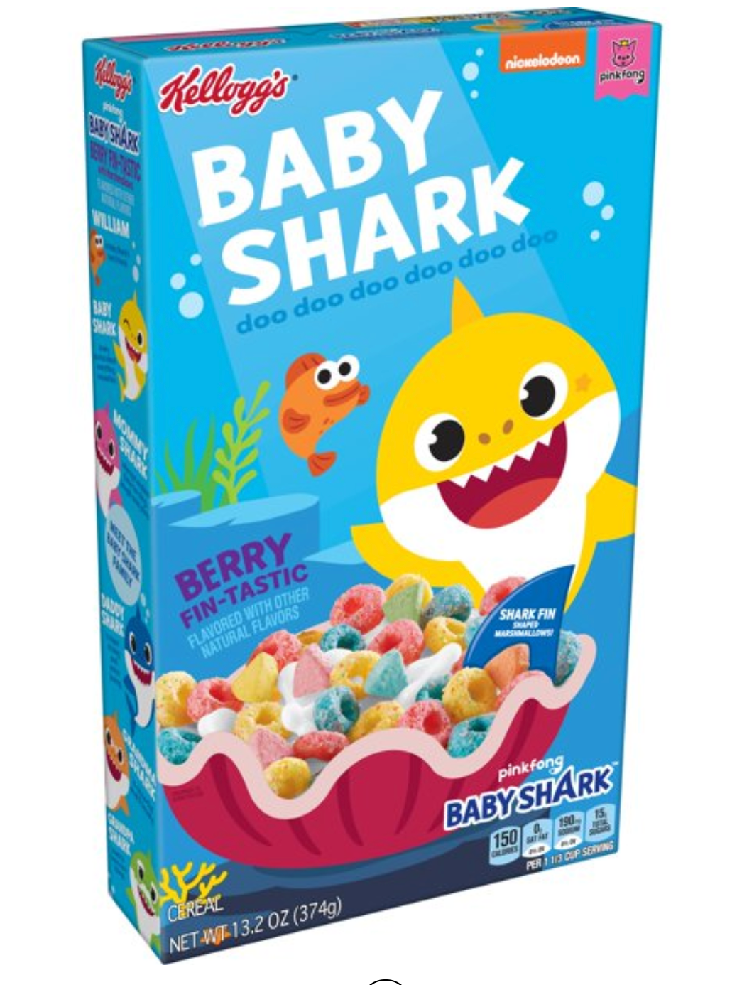Cereal - Baby Shark Cereal Berry Fin-Tastic Family Size (13.2 oz 374g) x 1 Box (Boxes with minor damage due to shipping)