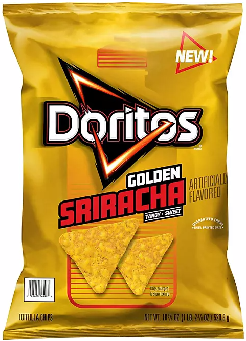 (S1-01) Single - CHIPS - Doritos - Tangy Golden Sriracha Tortilla Chips 18.375oz (520.9g) x 1 Bag (chips bags may be deflated during shipping)