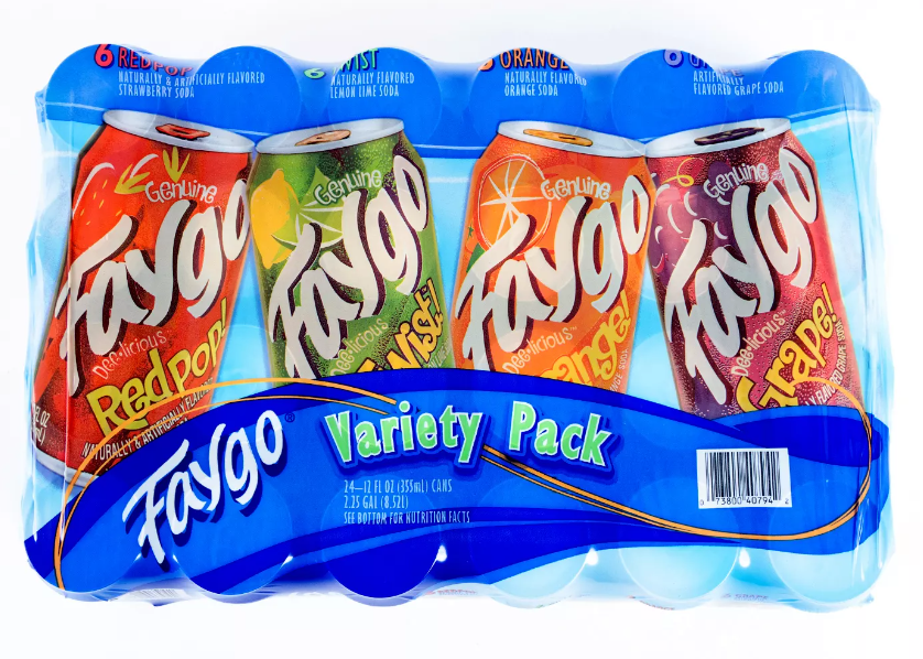 (S5-02) US - Beverage - Faygo Variety Pack 12oz (355ml) x 24 Cans (6xGrape, 6xRedPop, 6xOrange, 6xTwist Lemon Lime) (Buyer is responsible if drinks may leak during shipping and weather)
