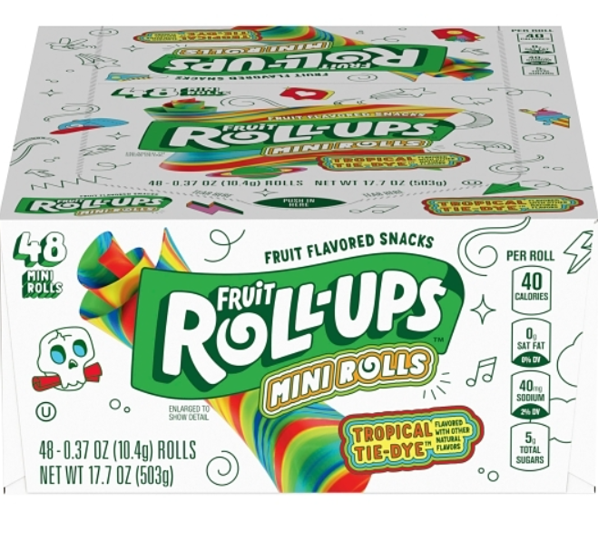(S1-08) US - Fruit Roll-Ups - Tropical Tie-Dye 0.37 oz (10.4g) x 48 Rolls