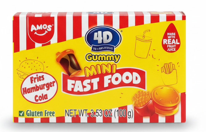 (S6-07) Theater Box - AMOS 4D FRUIT GUMMY Mini Fast Food - 3.53oz(100g) x 12 Units