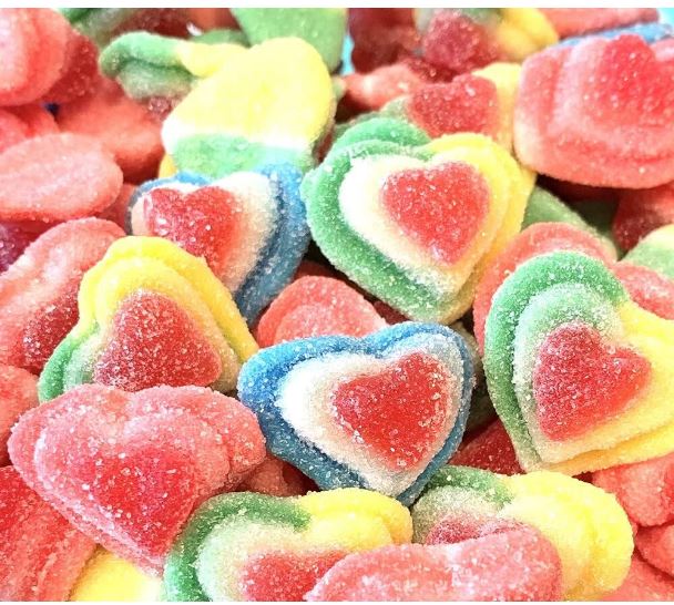 (S3-04) Spain - Bulk - Vidal Assorted Triple Hearts (Sugared) - 4.4 Lb (2kg) x 1 Bag