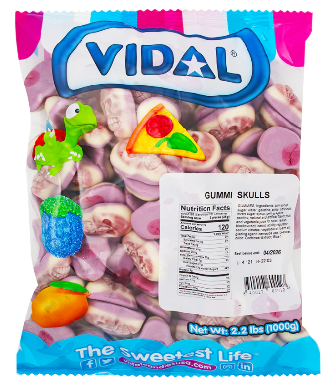 (S8-02) Halloween - Bulk - Vidal Gummi Skulls 2.2lbs (1Kg) x 1 Unit
