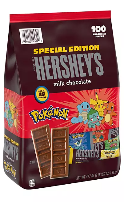 (S4-03) Us - HERSHEY - Pokemon Milk Chocolate Bars Snack Size (100 Pieces) 47.7oz (1.35kg) x 1 Unit