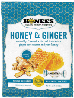 (S6-06) Italy- Honees Bags - Honey & Ginger Drops 2.85oz (81g) x 12 Units