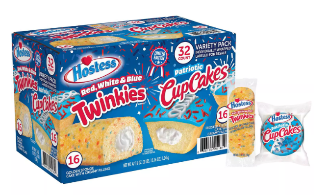 Hostess Red, White, and Blue Twinkies and Cupcakes Variety Pack x 32 units