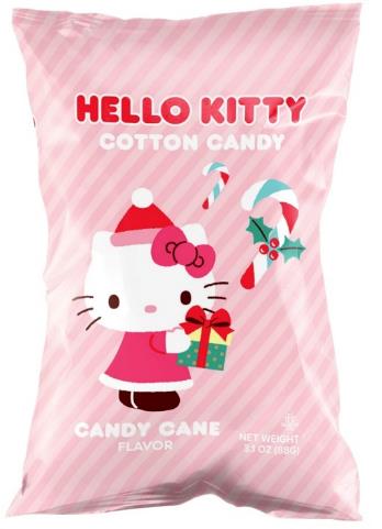 (S8-01) Xmas - Cotton Candy - Hello Kitty Candy Cane Mylar Bag - 3.1oz (88g) x 12 Units