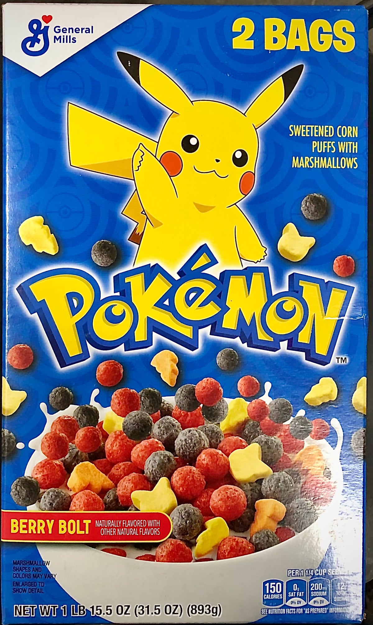 Cereal - PokemonBerry Bolt -2 Bags (31.5 oz 893g) x 1 Box (Boxes with minor damage due to shipping)