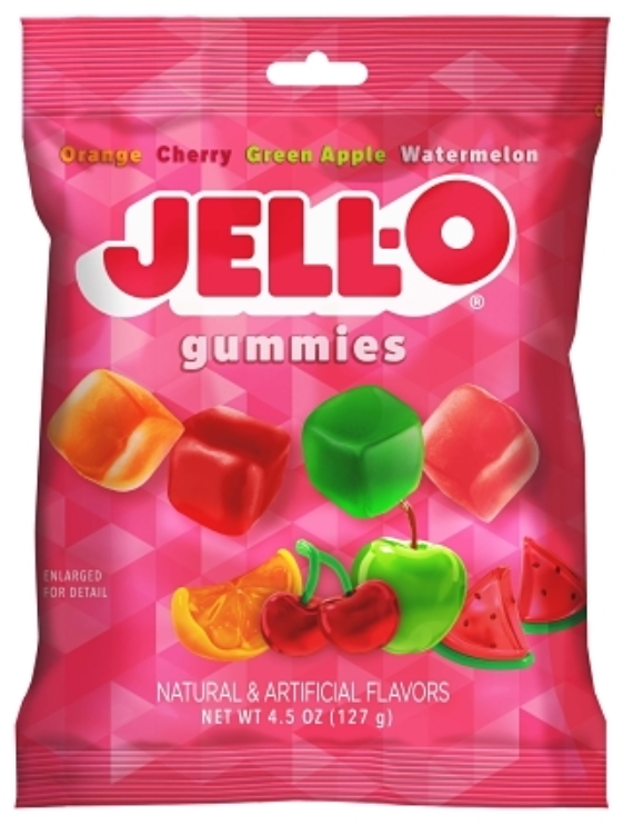 (S6-11) Brazil - Jell-O Gummie Cubes 4.5 oz (127g) x 12 Bags ( Orange,Cherry,Green Apple and Watermelon )