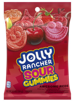 (S6-07) US - 12 UNITS x JOLLY RANCHER GUMMIES - SOUR AWESOME REDS BAG - 6.5OZ (184G)