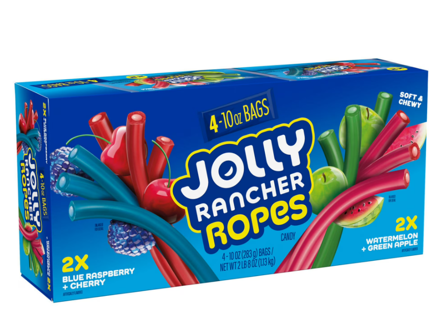 (S6-03) JOLLY RANCHER Ropes Variety Pack 10oz (283g) x 4 Units (2 x Blue Raspberry and Cherry,2 x watermelon & Green Apple)
