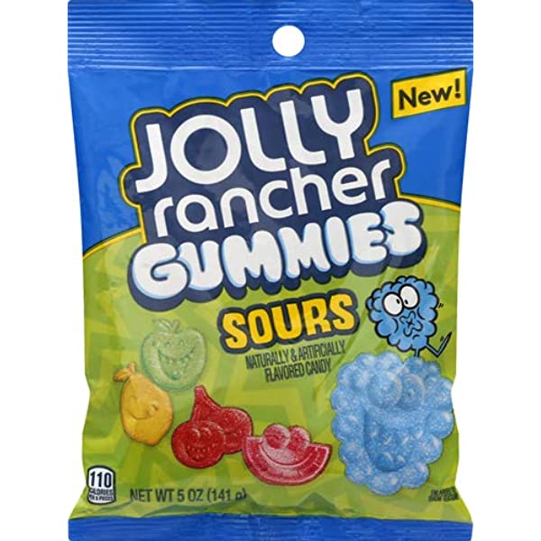 Jolly Rancher Gummies Sour Fruit Flavors Candy - Peg Bag 5 Oz x12 Units