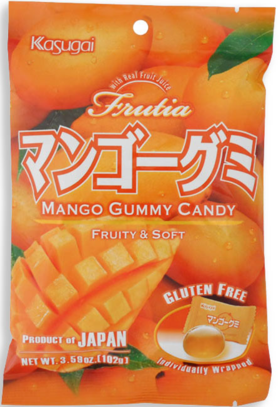 (S6-09) Japan - KASUGAI - MANGO GUMMY PEG BAG 3.59oz (102g) x 24 Units
