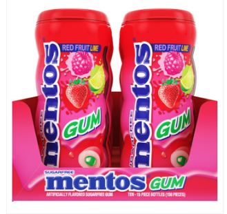 (S1-06) Sugar Free Mentos Gum Bottle Red Fruit & Lime 1oz(28g) x 10 Units