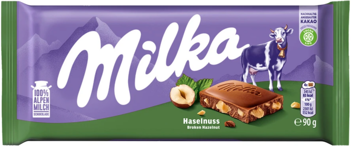 (S2-01) Milka Milk Chocolate Hazlenut 90g x 24 Units