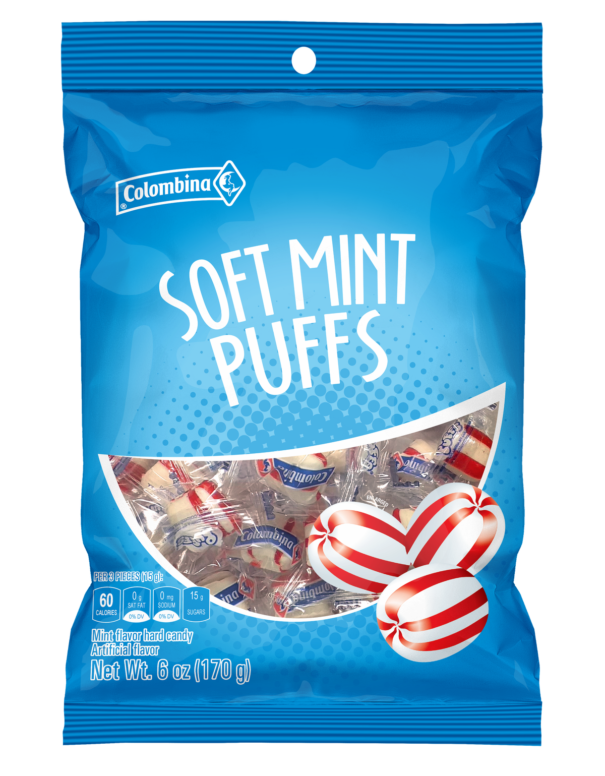 (S7-08) COLOMBIA - Peg Bags - Colombina Soft Mint Puffs 6oz(170g) x 12 Units - SugarMarket.ca