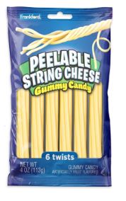 (S1-08) Mexico - Frankford Peelable String Cheese Gummy Candy Peg Bag - 4oz (113g) x 12 Units