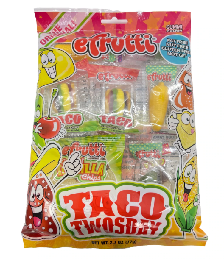(S1-08) China - efrutti Taco Twosday Shelf Gummi Theme PEG Bag 2.70z x 12 units