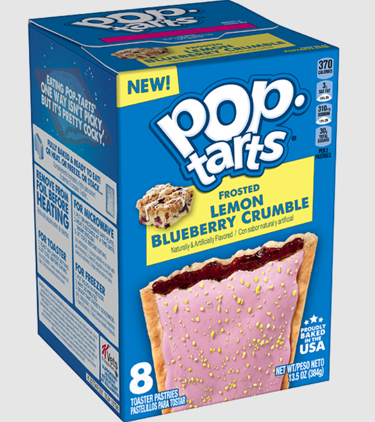 (S2-07) Us - Pop Tarts - Lemon Blueberry Crumble (8 Toasters) 13.5oz (384g) x 1 Box (Boxes with minor damage due to shipping)