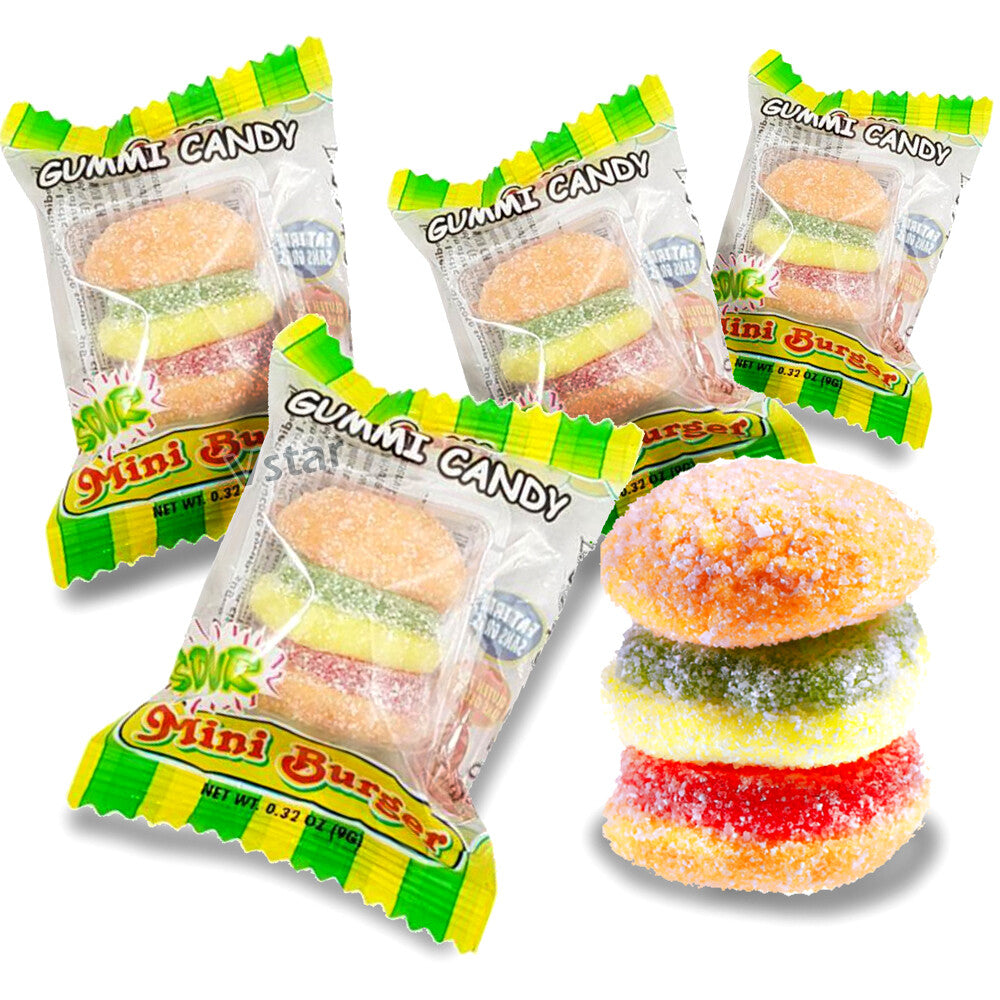 (S1-04) Bulk - efrutti SOUR Gummi Mini Burgers Individual Wrap - 2LB (101pcs)
