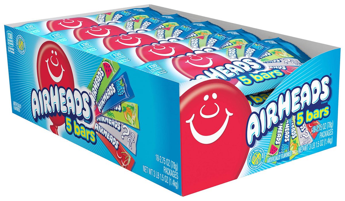 (S1 - 01) Box - US - Airheads 5 Bar Pack Assorted 2.75oz x 18 Units - SugarMarket.ca