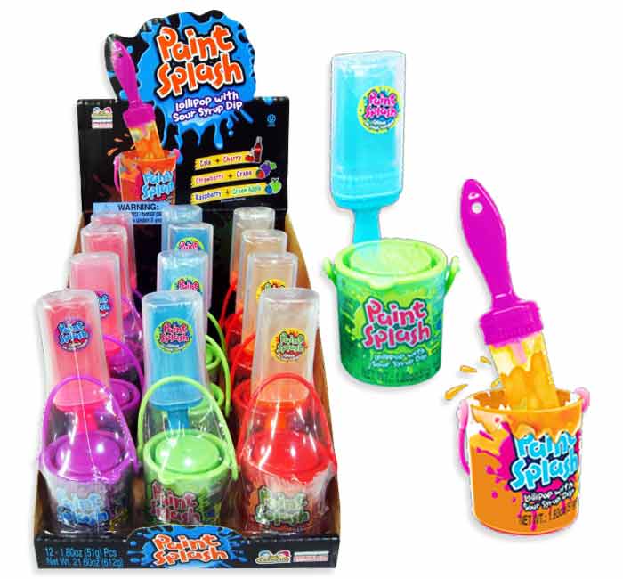 (S1 - 02) Box - CHINA - KIDSMANIA PAINT SPLASH LOLLIPOP WITH SOUR DIP 1.8OZ X 12 UNITS - SugarMarket.ca