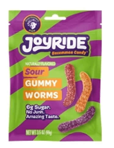 (S1 - 02)Box - Mexico - Joyride - Low Sugar - Sour Gummy Worms 3.5oz (99g) x 10 pouches - SugarMarket.ca