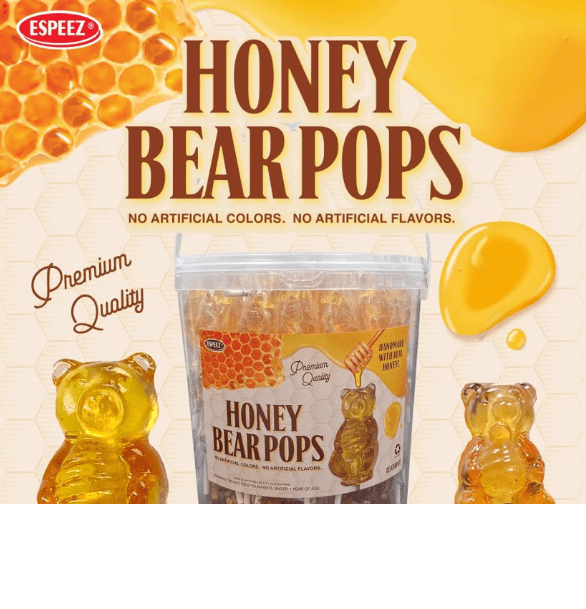 (S1 - 03) Box - CHINA - Espeez Honey Bear Pops (handmade with Real Honey) x 115 units - SugarMarket.ca