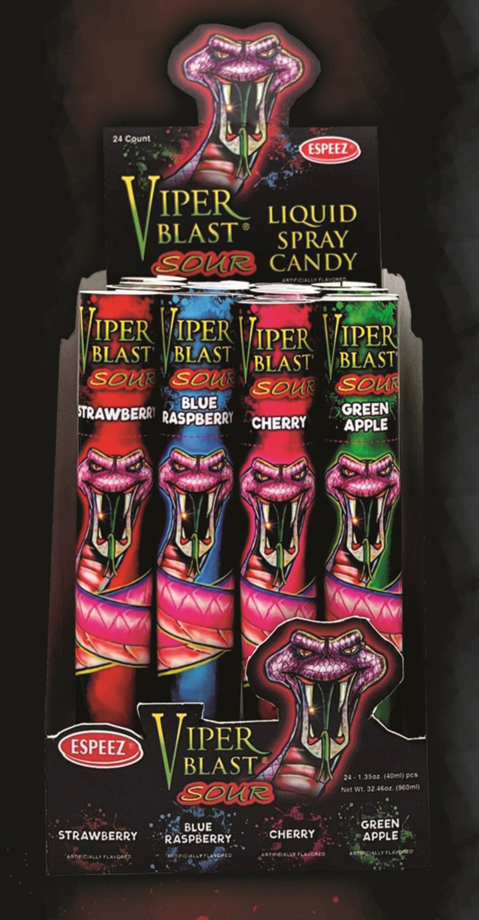 (S1 - 03) Box - CHINA - Espeez Viper - Blast Sour SPRAY Candy x 24 units - SugarMarket.ca
