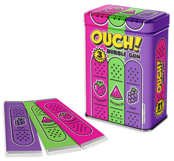 (S1 - 06) Box - CHINA - Ouch! Bubble Gum Assorted Flavor Tin (21pc) x 12 Units - SugarMarket.ca