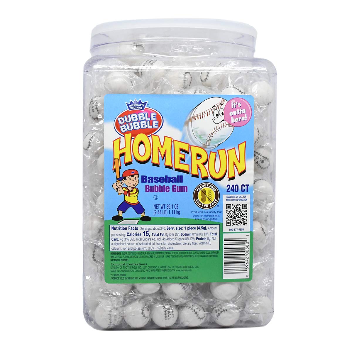(S1 - 06) Box - Dubble Bubble Jar - Home Run Baseball Gum 240 Units - SugarMarket.ca