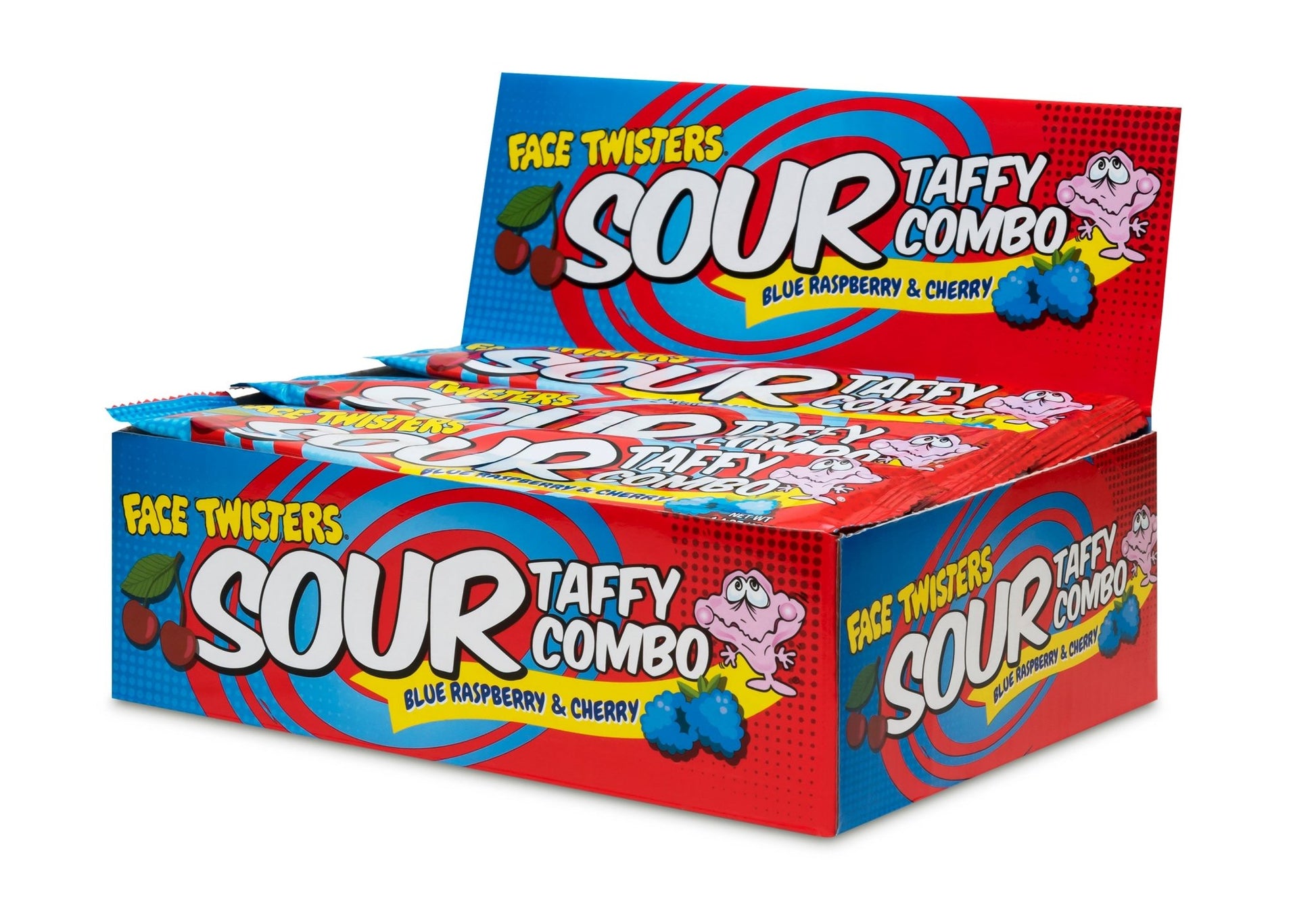 (S1 - 06) Box - PAKISTAN - Face Twisters - Sour Taffy Combo Bar - Blue Raspberry & Cherry 1.4oz (40g) x 48 units - SugarMarket.ca