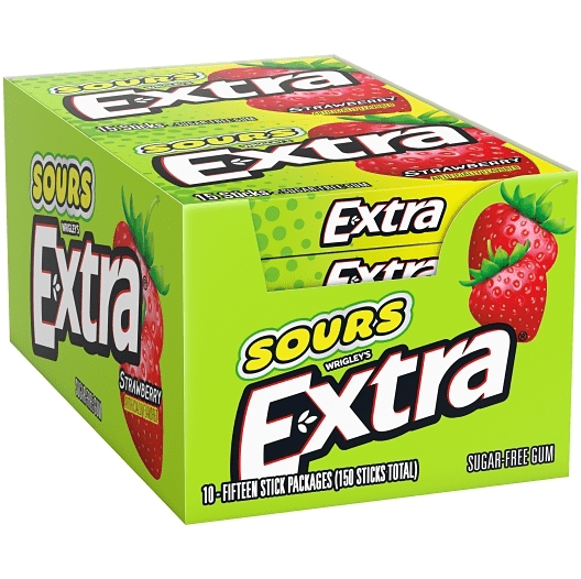 (S1 - 06) Box - US - Gum - Wrigley Extra Sour Strawberry x 10 Units - SugarMarket.ca