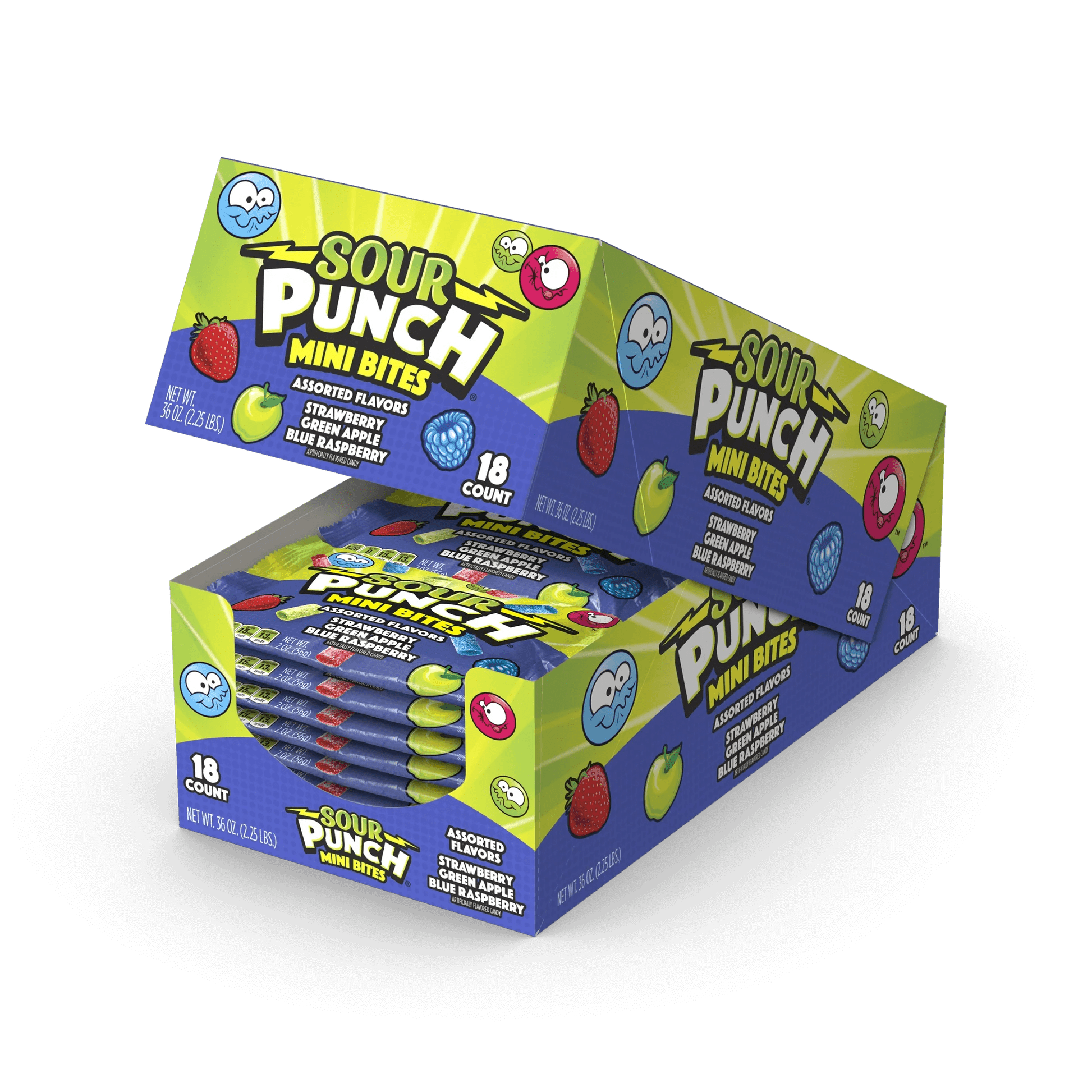 (S1 - 06) Box - US - Sour Punch Assorted Mini Bites 2 oz x 18 unit - SugarMarket.ca