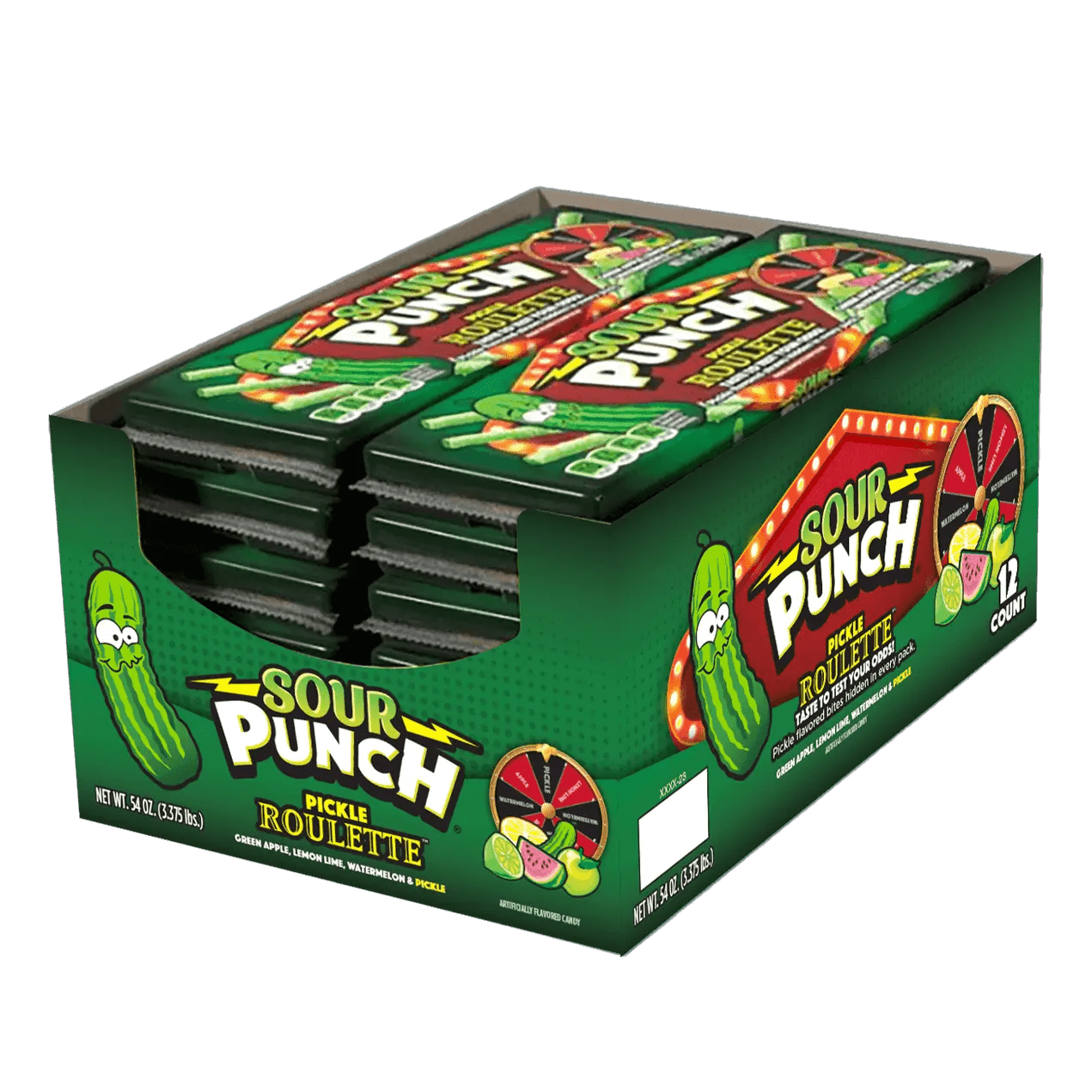 (S1 - 06) Box - US - Sour Punch Pickle Roulette - King Size 4.5oz (128g) x 12 units - SugarMarket.ca